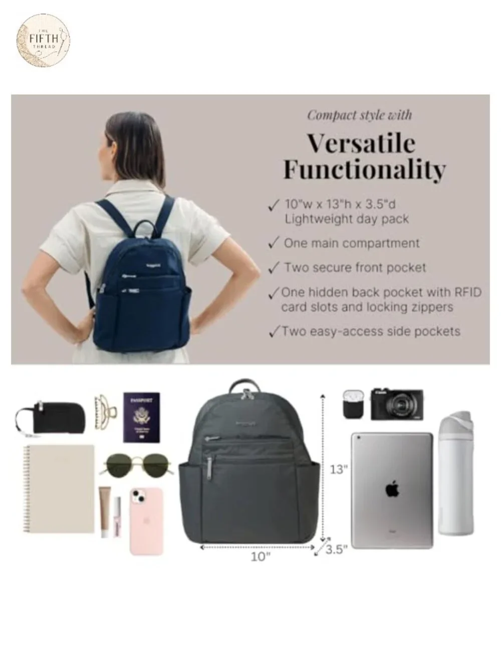 Anti-Theft Travel Backpack RFID Blocking Slash-Resistant Nylon Daypack